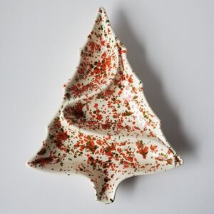 Vintage Christmas Tree Ceramic Divided Dish MCM Hand Decorated Kitsch Retro EUC